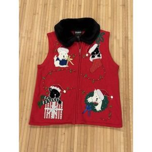 Designers Original Studio Joy Women's Vest Sz S Cats & Dogs Christmas Vintage